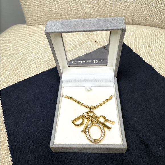 Authentic Dior Christian Dior necklace gold plated rhinestones - Picture 1 of 10